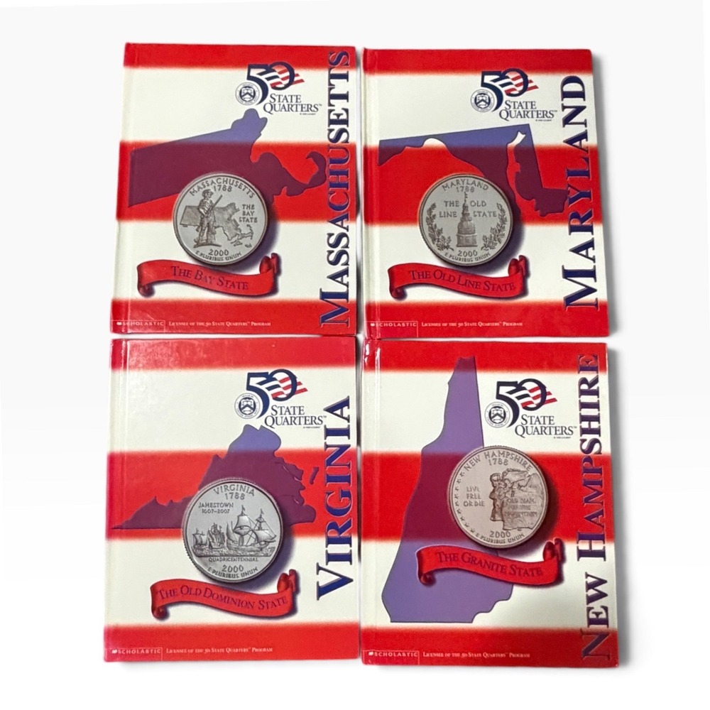 Scholastic 50 State Quarters Books Lot of 4 MA MD VA NH Hardcover 2000